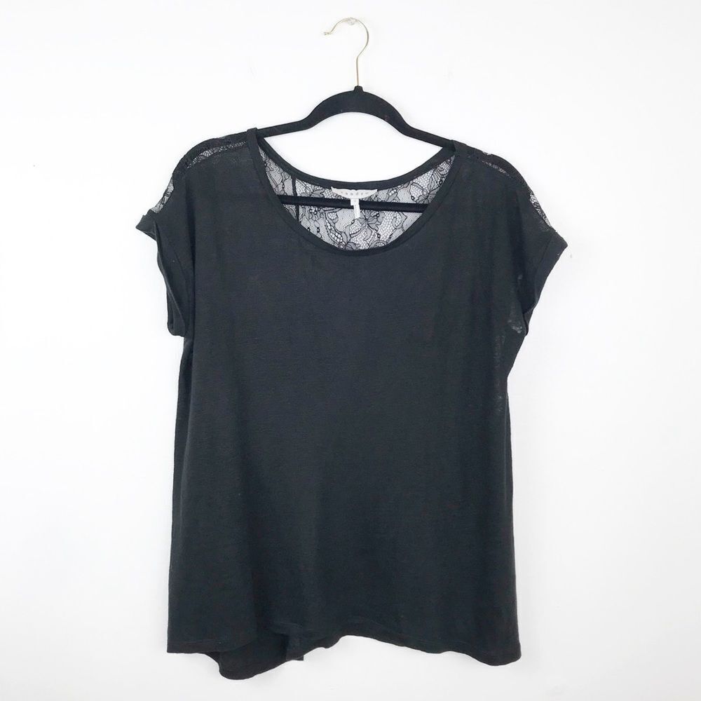 Sandro black linen lace back blouse
